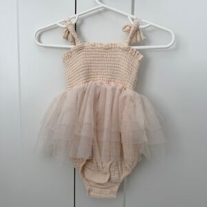 Angel Dear Cream Tulle Romper Dress with Smocked Bodice